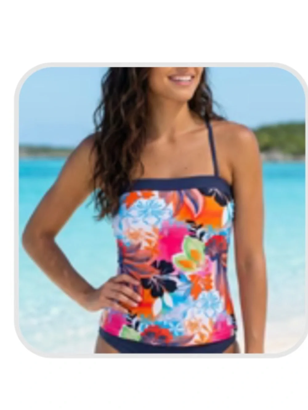 Hapari Multicolor Floral Tankini Top - Navy Trim